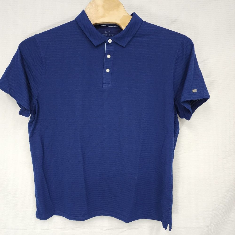 NIKE Dri-Fit Polo MENS XL Dark Blue Stretch Performance Sport -Metal Logo LIGHT - Picture 2 of 10